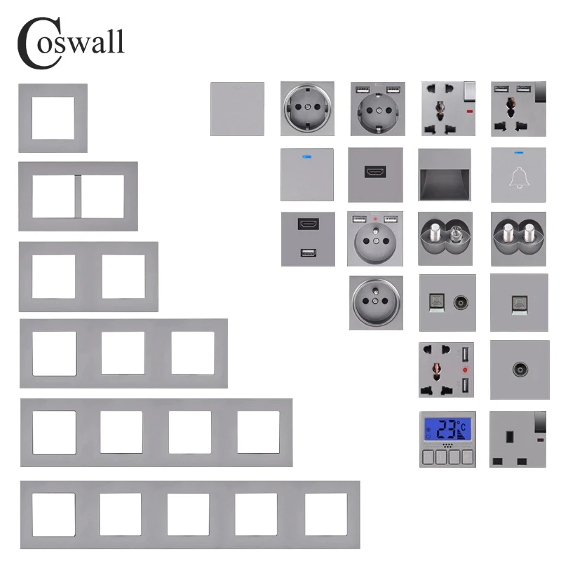 Выключатель COSWALL E20 Series серая панель из поликарбоната настенный выключатель с