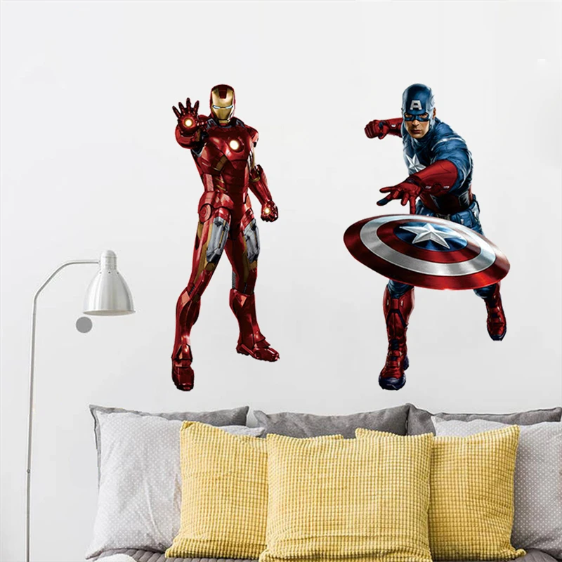 cartoon Avenger wall sticker Iron Man Captain America for kids rooms decals boys love kids room decor children gifts