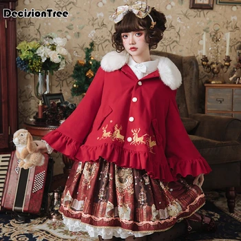 

2020 ladies tweed gothic shawl cloak hooded cape lolita sweet bunny poncho coat outwear for preppy women