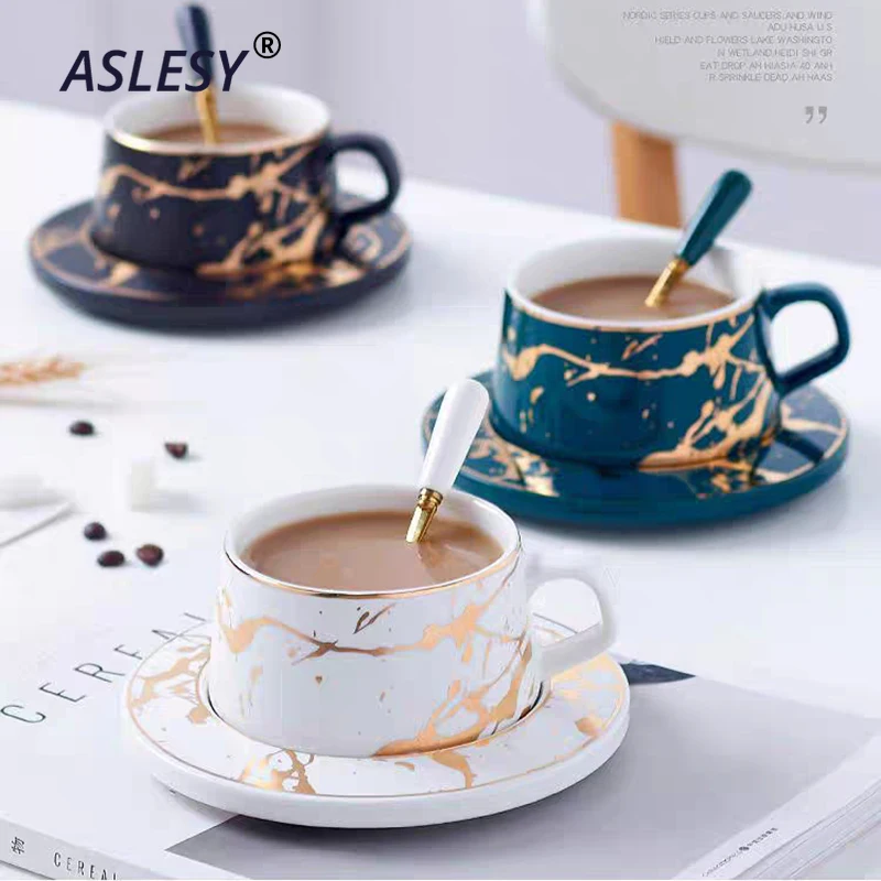 

Nordic Style Marble Coffee Mug Matte Gold Series Ceramic Tea Cups Luxurious Vintage Bar Valentine's Day Present Wedding Party