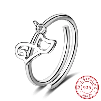 

100% 925 Solid Real Sterling Silver Fine Jewelry Cat Openingl Ring Sizable 5 6 7 For Teen Girl Kid Xmas Gift XY1195