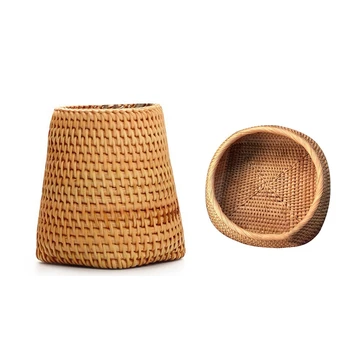 

1Pcs Rattan Vegetable Storage Hand-Woven Storage Basket & 1Pcs Autumn Rattan Weaving Storage Moldproof Pen Holder