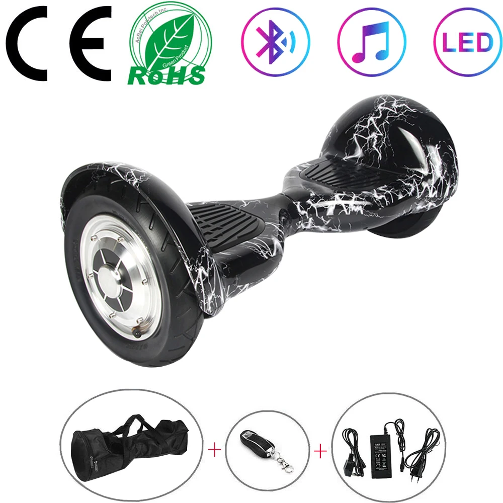 

Hoverboard 10 Inch Black Lightning Self-Balancing Scooter All-terrain Electric Scooter Off-road 2 Wheels Balance Board Bluetooth