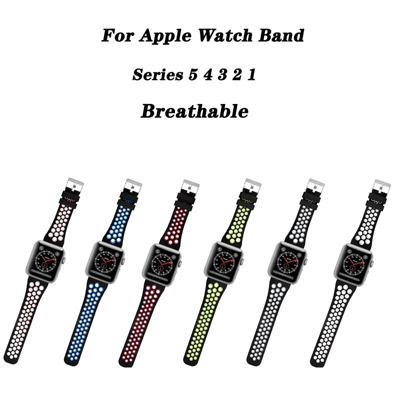 Силиконовый ремешок для наручных часов Apple Watch версии 4 5 44/40 мм дышащий спортивный