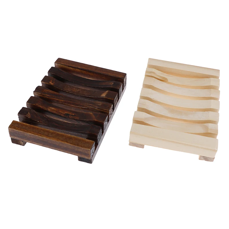 1Pc Wooden Natural Bamboo Soap Dishes Tray Holder Storage Soap Rack Plate Box