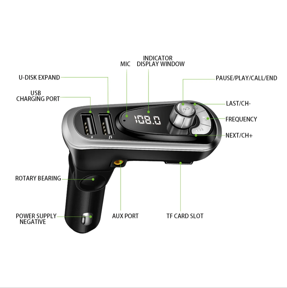 AOSHIKE FM передатчик Rotatabl Bluetooth автомобильный комплект свободные руки беспроводной