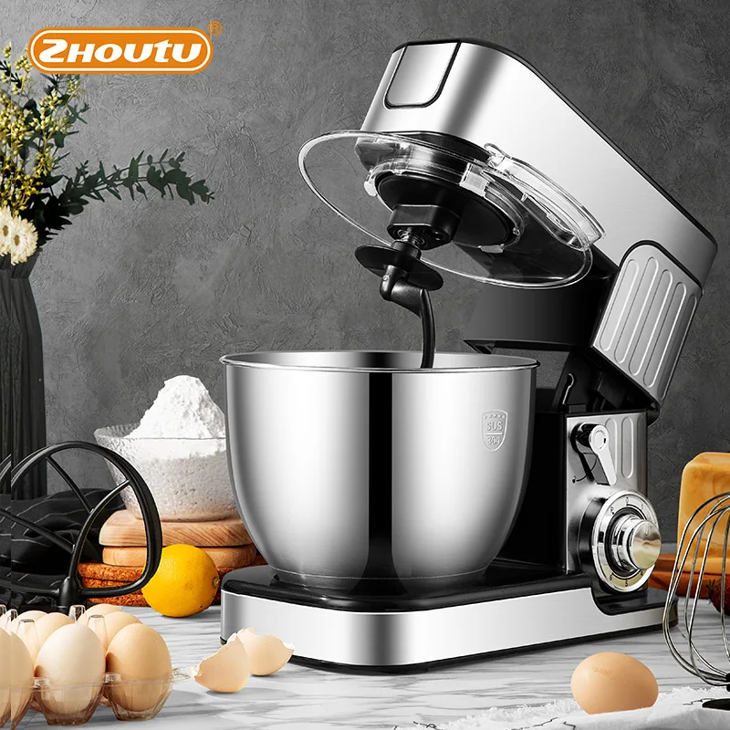 

zhoutu 5L Stand Mixer, Stainless Steel Kneading Machine, Electric Food Mixer with Beater, Dough Hook And Wire Whip, 1000W, 6 Spe