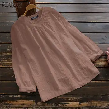 

ZANZEA Women Spring Long Sleeve Solid Tops Female Ruffles Cotton Linen Blouse Loose Casual Shirt Blusas Plus Size Chemise Mujer
