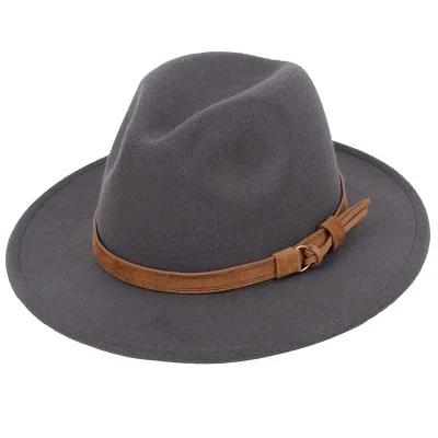 Новые модные женские туфли Для мужчин шляпа с широкими полями Outback шляпа Панама джазовая, шляпа фетровая Шапки ковбойская шляпа цвет: черный, синий, красный, желтый, розовый - Цвет: Темно-серый