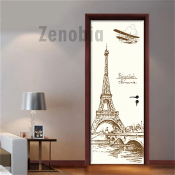 

Line Eiffel Tower 3D Door Sticker Modular Printing PVC Waterproof DIY Wallpaper Self Adhesive Decal Door Decoration Home Design