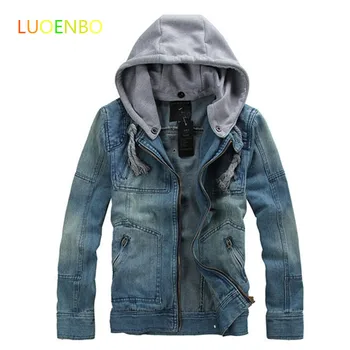 

Plus size 5XL 2020 Men's new casual denim jackets men Slim Retro motorcycle denim coat Solid color Hooded mens jeans jackets