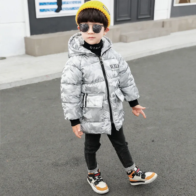 gray Rlyaeiz/детская одежда; коллекция года; модные зимние куртки с камуфляжным принтом для мальчиков; парка; пальто; 80% пуховые куртки для мальчиков; теплое пальто - Цвет: gray