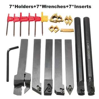 

JUSTINLAU 7PCS DCMT CCMT Carbide Insert + 7PCS 12MM Lathe Turning Tool Holder Boring Bar + Wrench For Lathe Turning Tool