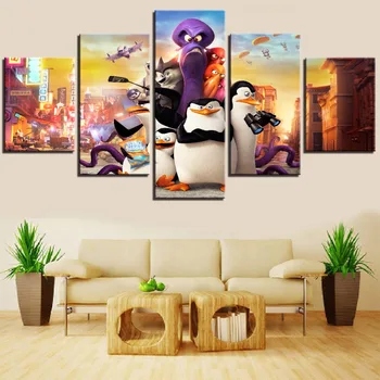 Pingüinos-Cuadros de animales para el hogar, decoración de habitaciones, regalos, 5 unidades