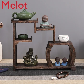 

Small Solid Wood Chinese Style Tea Pot Tray Burn Paulownia Hand Polished Antique-and-curio Shelves Teapot Set