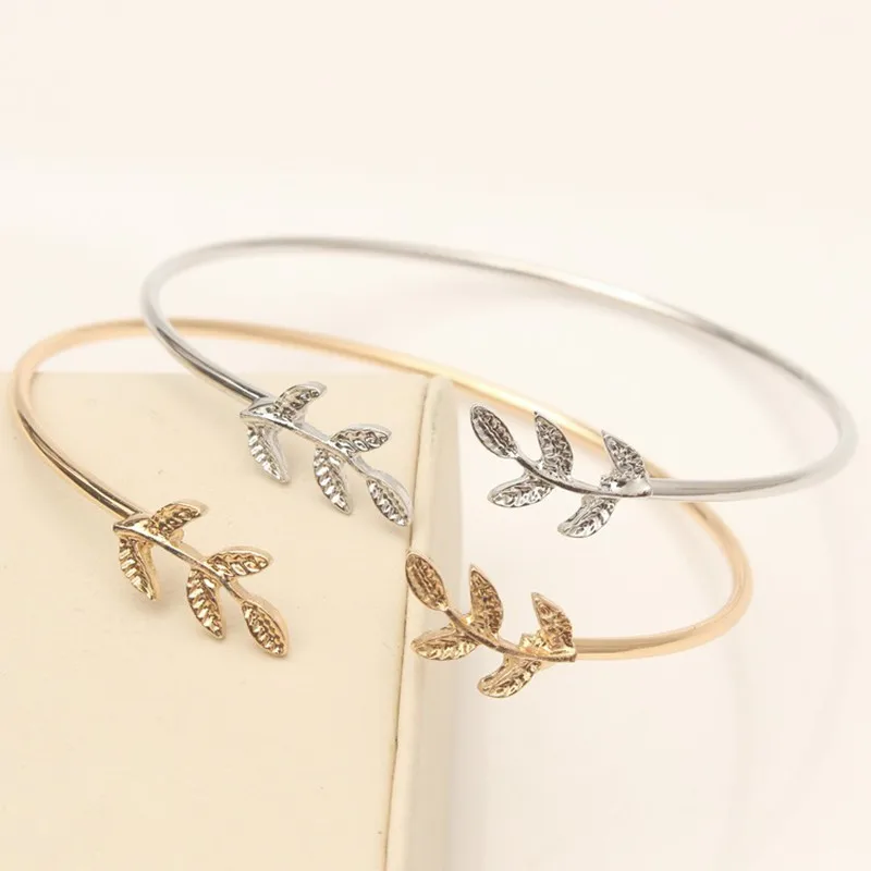 

2019 new fashion simple gold and silver bracelet ladies opening adjustable leaf bracelet popular opening bracelet jewelry