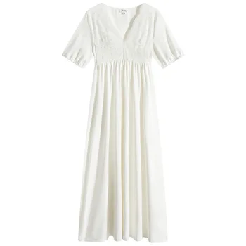 

Short sleeve cotton nightdress women's summer retro sexy lace V-neck cotton pajamas home wear spring and Autumn