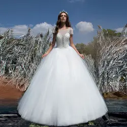 Блестящие Свадебные платья принцессы с бисером и кристаллами; коллекция 2020 года; Suknia Slubna; платье трапециевидной формы с коротким рукавом в
