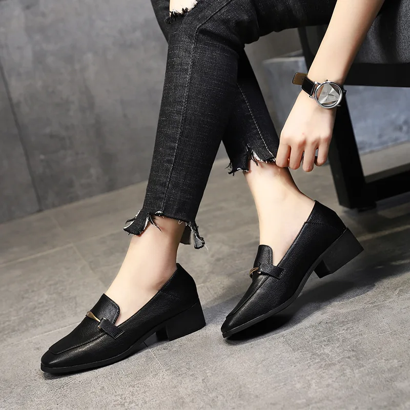 

Loafers Women's Slip-on 2020 Spring New Style Versatile Double Purpose Chunky-Heel Square Head Retro Graceful Work Shoes Women's