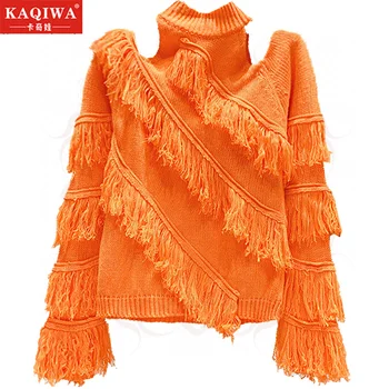 

2020 Fashion Sexy Halter style fringe sweater women's autumn Korean version new slim short versatile knitting solid color top
