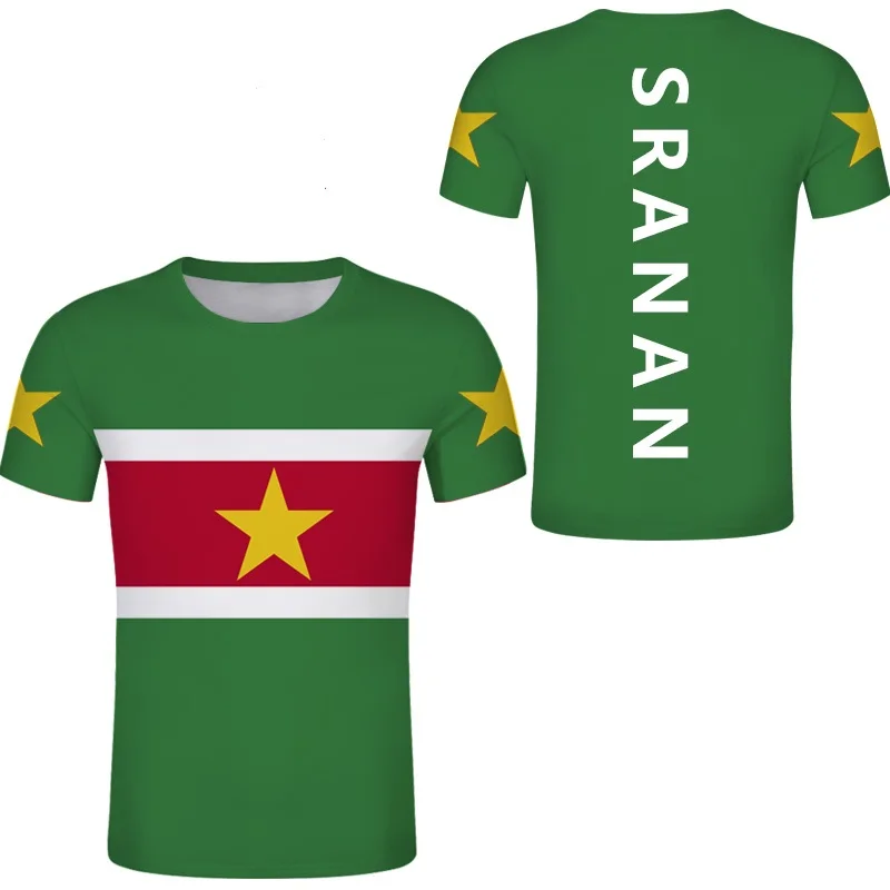 Suriname personnalisé Mâle Tee-shirt Vert cool streetweare T-shirt Noir SRANAN Imprimer Sarnam pays drapeau Vêtements