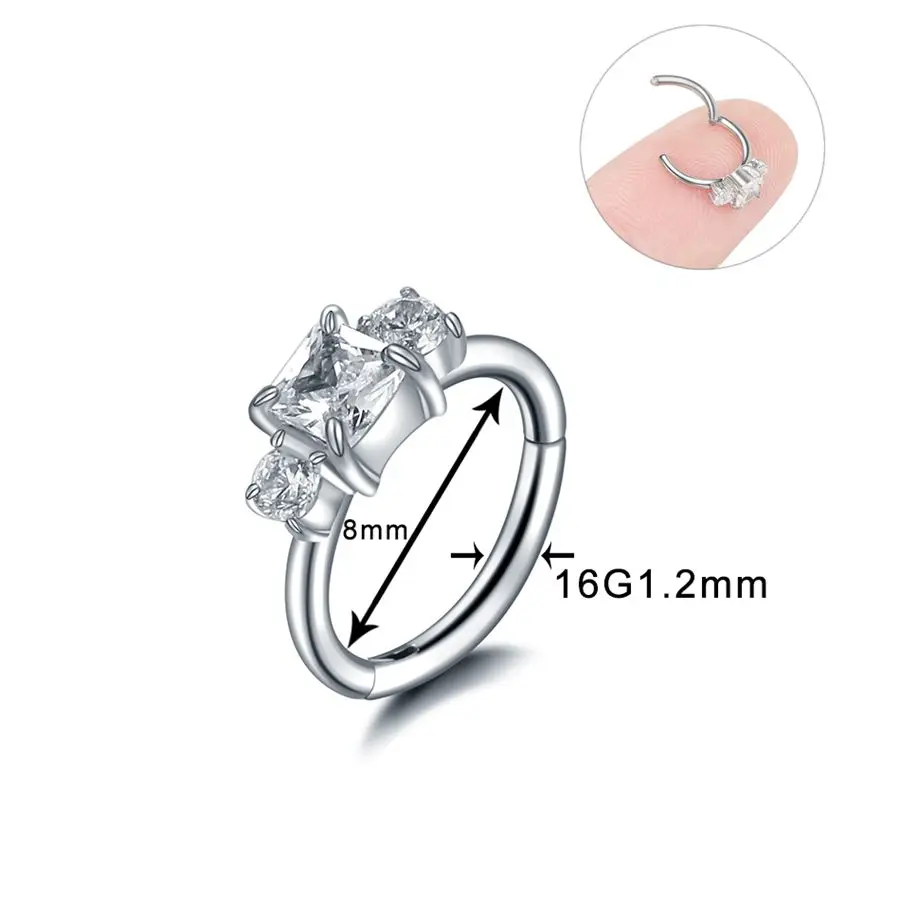 1PC Steel Opal Nose Septum Hoop Crystal Ear Helix Clicker Piercing Ear Cartilage Tragus Conch Daith Rook Piercing Nariz Jewelry - Окраска металла: Style10