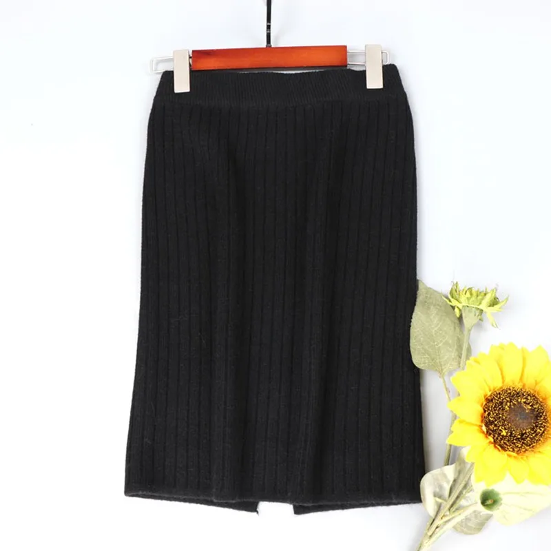 Korean Skirt Version Of Solid Color Simple Style High Waist Bag Hip Skirt Knitted Skirt Faldas Mujer Moda - Цвет: Черный