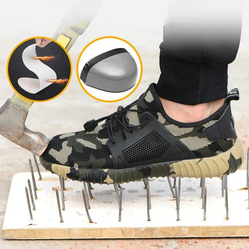 Дропшиппинг небьющаяся обувь мужская и женская стальная безопасная обувь прокалываемые рабочие ботинки дышащие камуфляжные кроссовки