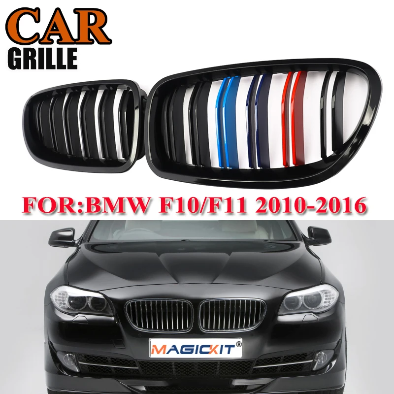 cheap MagicKit Car Styling Pair Gloss Black Double Line Front Kidney Grilles For BMW F10 F18 F11 M5 535i 550i 528i 2010 16 4D M Color