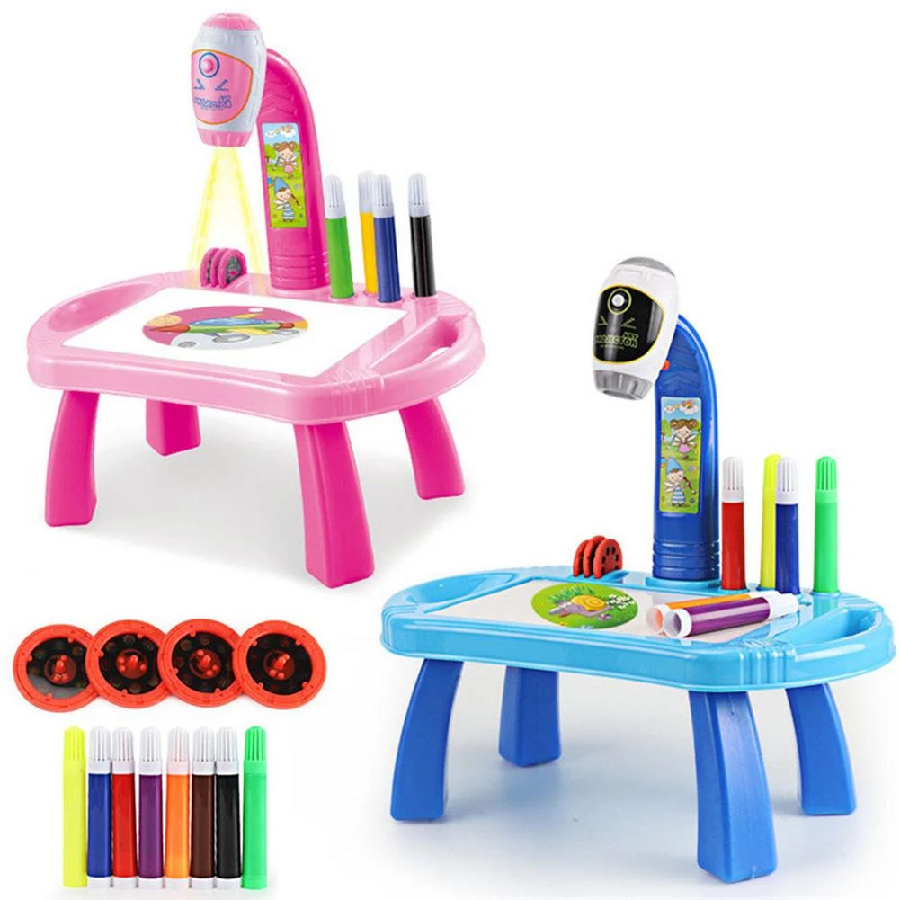 Kids Toy Painting Drawing Table Led Projector Montessori Toys Arts And Crafts For Children Notebook Pen Office Toddler Toy Drawing Toys Aliexpress