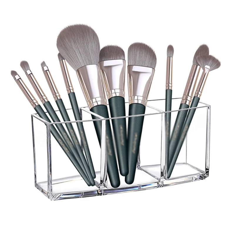 Makeup Brush Holder Organizer, 3 Slot Clear Large Wavy Acrylic Pen Pencil  Holder, Desk Organizer