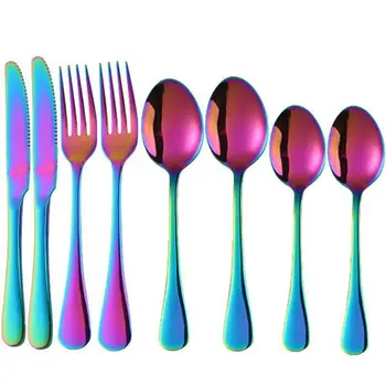 

Rainbow Iridescent Stainless Steel Cutlery Set Spoons Forks Tableware (2 SET(8Pcs))