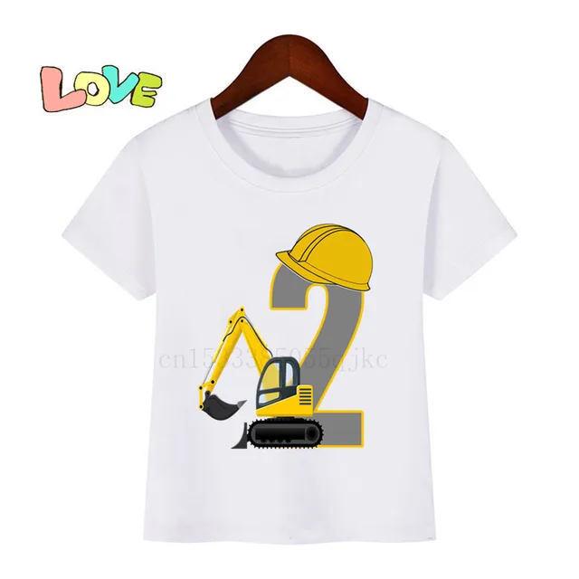 Baby Kids Cartoon Excavator Birthday Number Name Print T Shirt Children Birthday T-shirts Boy&Girl Funny Gift Tshirt Present 2