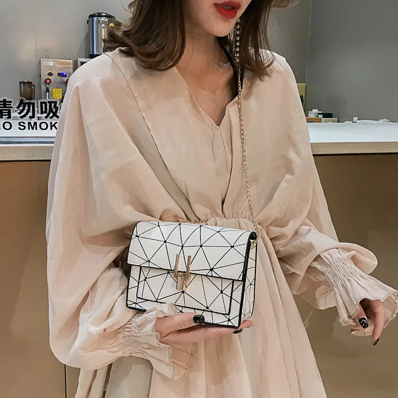 

2019 Fashion New Style Korean-style Pu Pattern Pu Lock Square Sling Bag Casual Crossbody Bag Trend WOMEN'S Bag