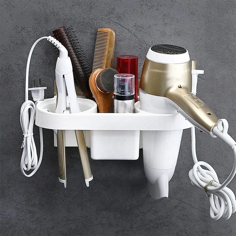 

Hair Dryer Rack Comb Holder Bathroom Storage Organizer Self-adhesive Wall Mounted Stand for Shampoo Straightener