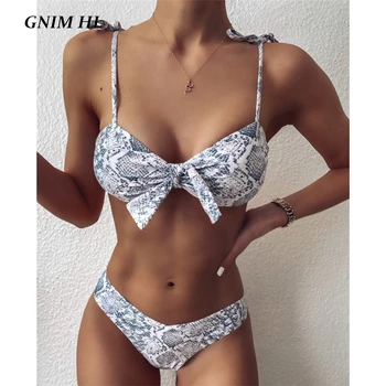 

Bandage Swimwear Women Two Pieces Sexy Snake Print Bikini Mujer 2020 Summer Bow Swimsuit Biquini Beachwear Backless Bather Suit