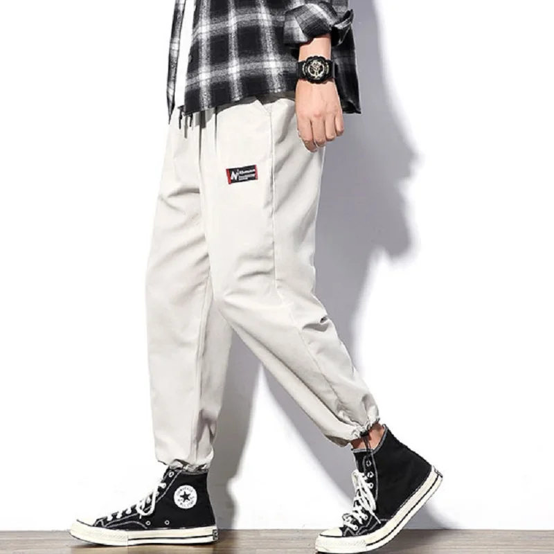Yasword Men Pants Trousers Straight Ankle-Length Solid Color Casual Fashion Loose Male Elastic Waist Clothing Streetwear