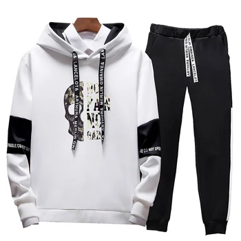 

Fashion hip-hop sportswear suit sports men's casual running sportswear stitching suit spring and autumn two-piece hoodie pants