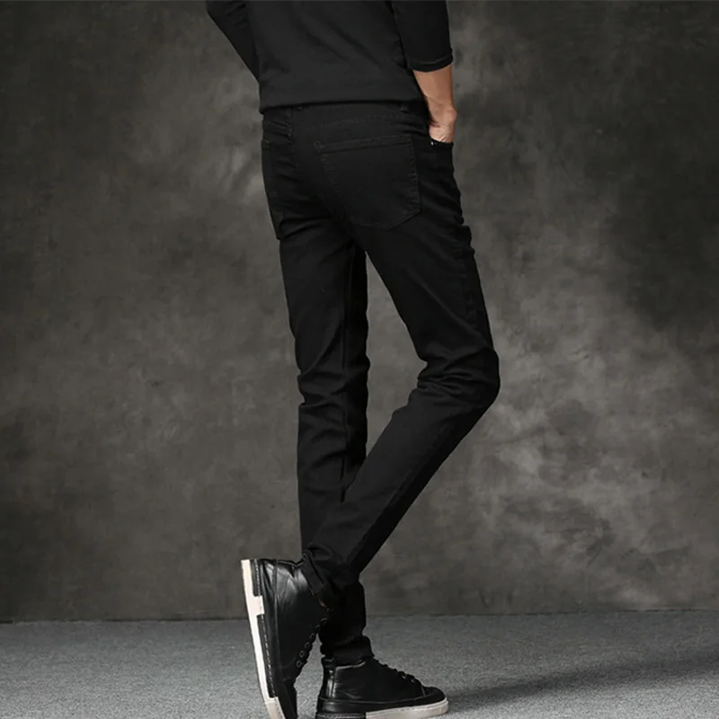 Korean Style Fashion Men Jeans Stretch Black Color Casual Pencil Pants Elastic Tight Trousers Streetwear Narrow Skinny Jeans Men