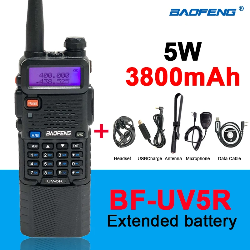 Портативная рация Baofeng Walkie Talkie UV5R 3800 с удлиненной батареей 2021 мАч | Мобильные