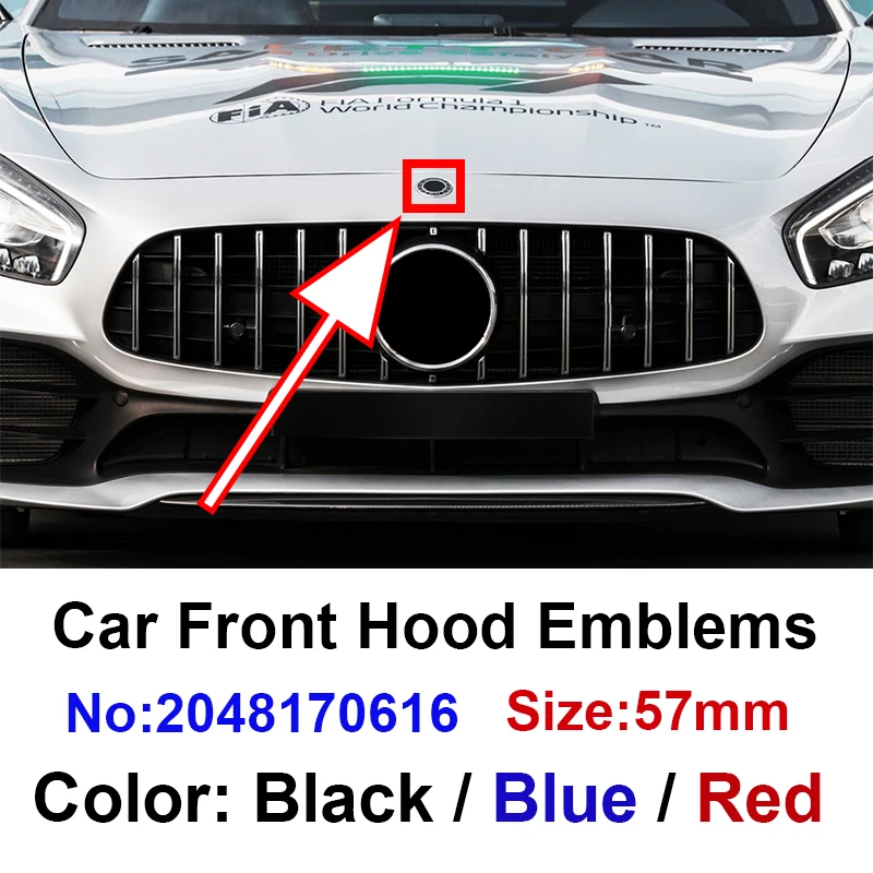 Size : All Black, Style : 1PCS BEOKNL 1pcs 57mm Car Front Hood Emblem Badge Bonnet Car Accessories For W204 W124 W201 W202 W212 W220 W205 GLA CLA AMG