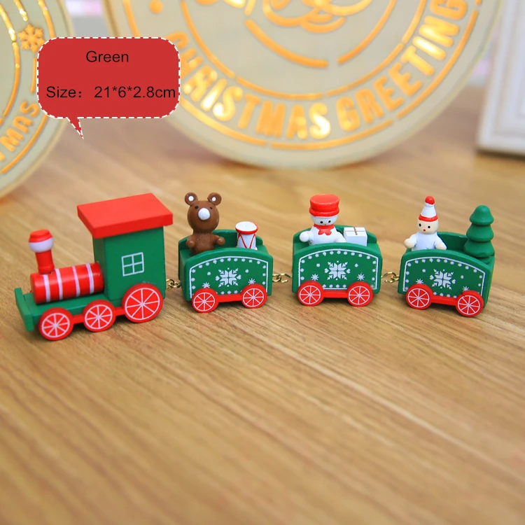 4 узла Рождественский поезд окрашенное деревянное Рождественское украшение для дома с Сантой дети игрушки для интерьера Navidad подарок на год, Q - Цвет: Green