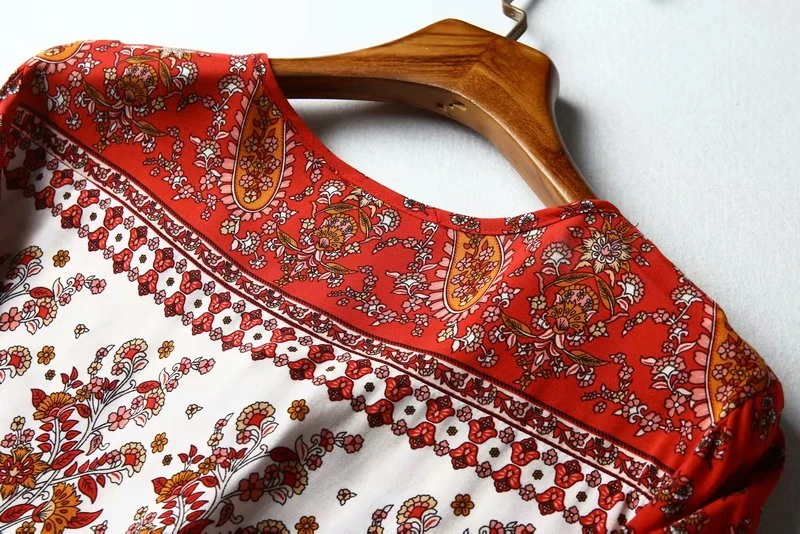 Boho Chic, женские топы, Ретро стиль, красный цветочный принт, кисточка, свободные блузки, для девушек, на шнуровке, Круглый ворот, длинный рукав, пляжные рубашки, Blusas Mujer