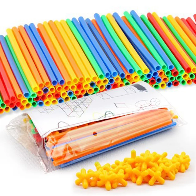 100pcs Straw Constructor Toys Straws and Connectors Building Blocks Stitching Inserted Tube Blocks Educational Toy for Kids 3
