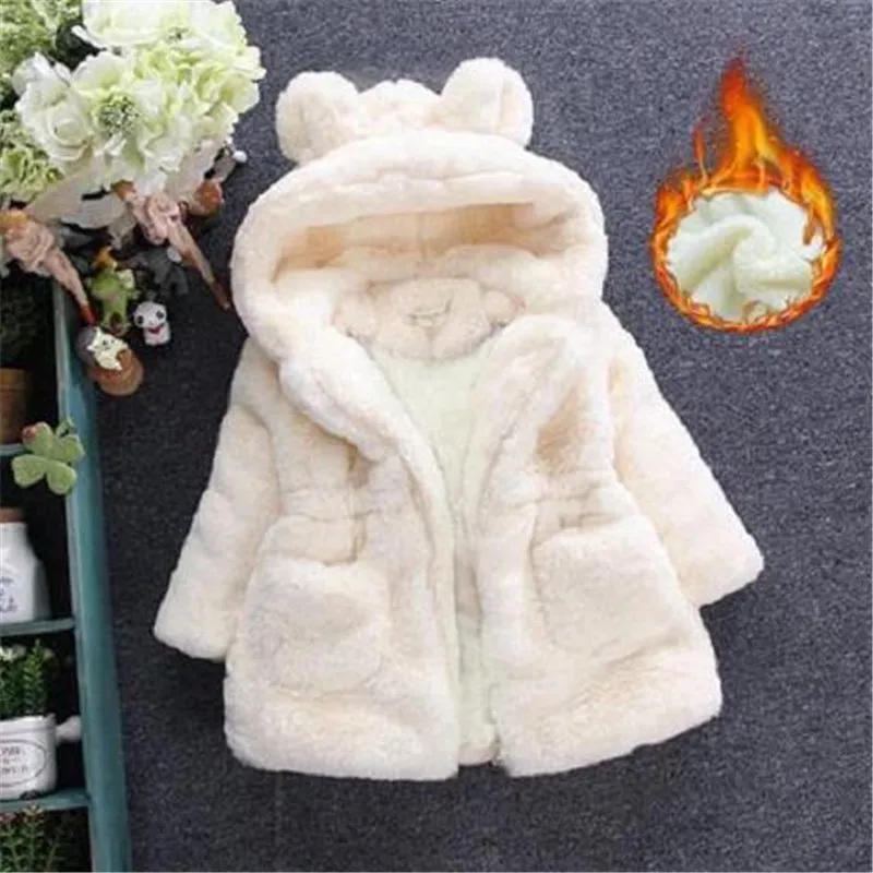 white thicken Weoneit/зимнее флисовое пальто из искусственного меха для маленьких девочек Праздничная теплая куртка Рождественский зимний костюм, верхняя одежда для малышей ростом от 80 до 130 см детская одежда - Цвет: white thicken