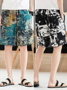 

Cotton Men Shorts Casual Fashion Large Size Loose Printed Sweat Pant Knee Length Sweatpants Workout Summer Loose Trousers KK60ND