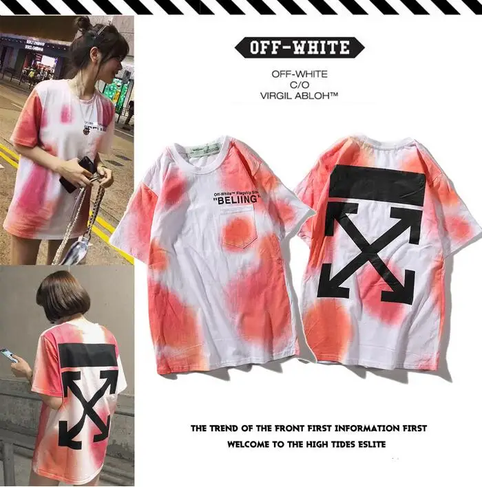 Розовый рендеринг стрелка Off-White OW для мужчин и женщин унисекс пара влюбленных моделей хлопок Повседневная мода короткий рукав круглый вырез Футболка