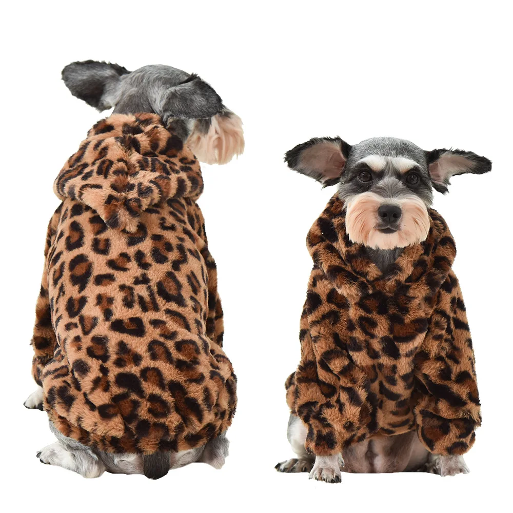 

Fashion Dog Clothes Leopard Print Puppy Jacket Warm Doggie Coat Soft Winter Costume Festival Outfits For Small Little Pets