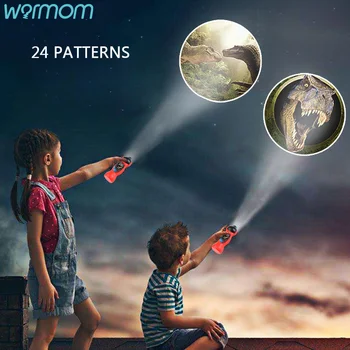 

Warmom Mini Flashlight 24 Patterns Children Cartoon Projection Flashlight Baby Early Educational Luminous Toy Projector Lamp