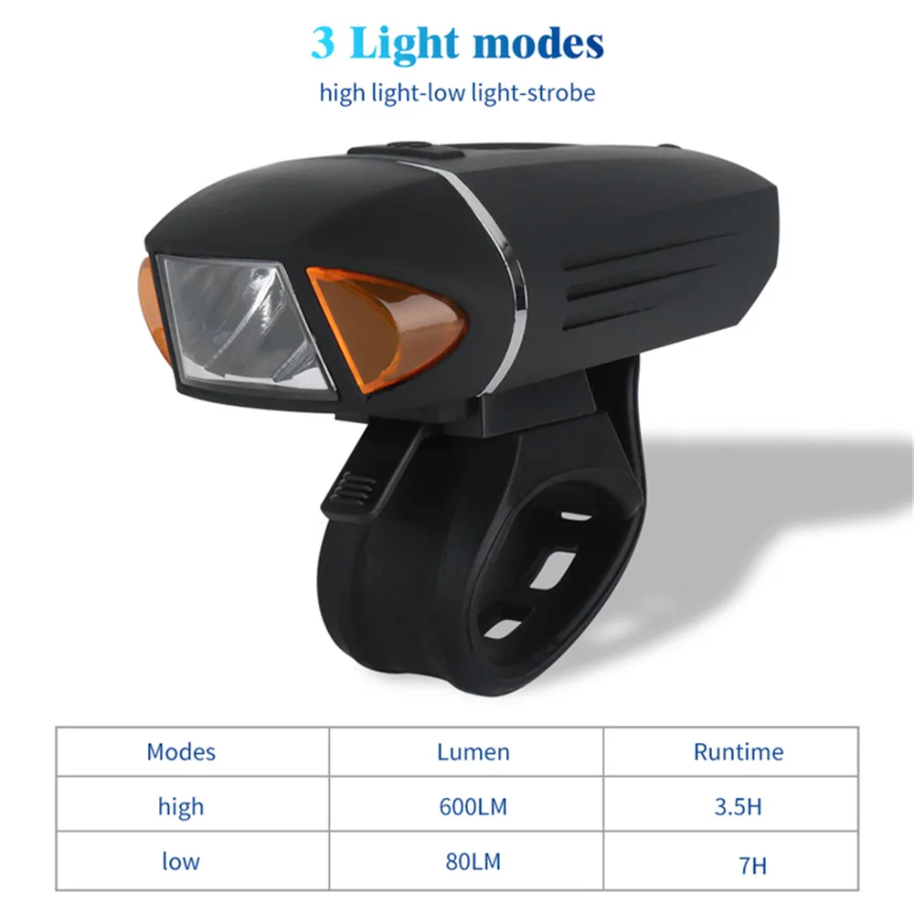

BORUiT 600LM XPG Bike Front Light 1800mAh as Power Bank USB Chargeable Bicycle Headlight 3 Light Modes Cycling Light With Horn